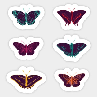 Collection of colorful neon butterflies with dark violet Sticker